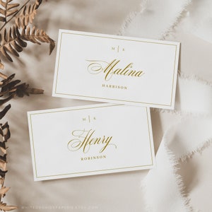 Classic Place Card, Place Card Template, Gold Place Card, Printable ...