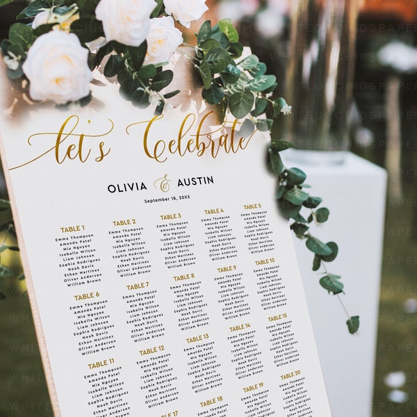 Let's Celebrate Seating Chart, Wedding Seating Chart Template, Gold Seating Chart Sign, Seating Plan, Seating Chart Printable, Stephanie