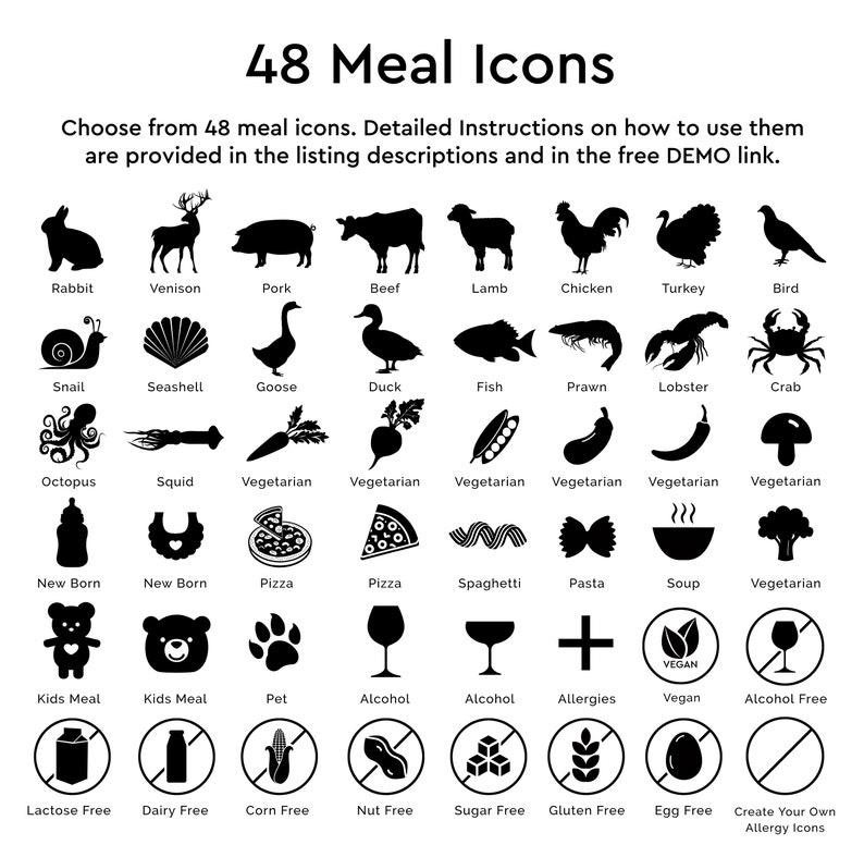 Wedding Place Card With Meal Choice Place Card Template Etsy