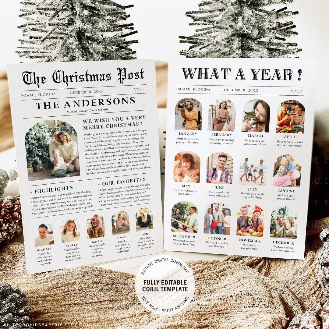 Holiday Photo Newsletter | Family Year in Review Corjl Template | Joy ...
