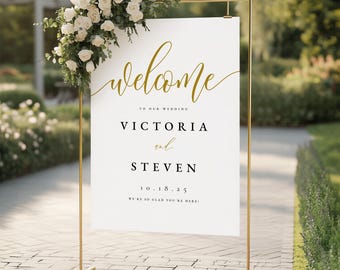 Gold Welcome Sign, Welcome Wedding Sign, Wedding Welcome Sign, Welcome Sign Template, Printable Welcome Sign, Sign Template, Stephanie