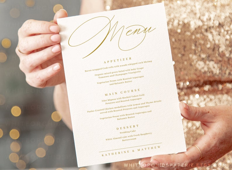 Script Menu Template Gold Menu. Menu Template Menu Wedding - Etsy
