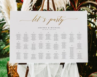 Let's Party Seating Chart, Alphabetical Wedding Seating Chart, Seating Chart Sign, Table Seating Chart Template, Gold Seating Plan, Felicia