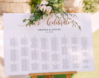 Let's Celebrate Seating Chart, Wedding Seating Sign, Gold Seating Chart Template, Wedding Seating Chart Alphabetical Template, Stephanie
