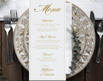 Gold Menu Template, Wedding Menu Template, Menu Template, Gold Wedding Menu, Traditional Wedding Menu, Classic Menu, Corjl, Victoria