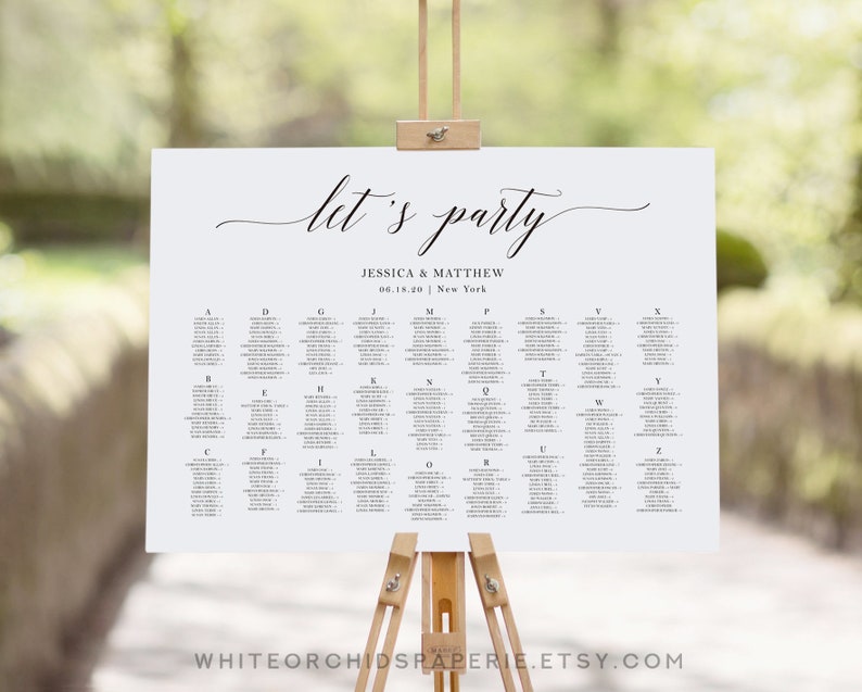 Let's Party Seating Chart Alphabetical Wedding Seating | Etsy