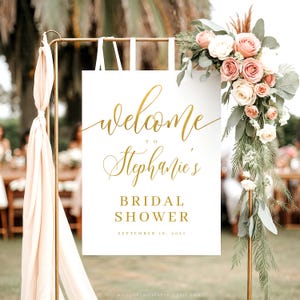 Bridal Shower Sign, Bridal Shower Welcome Sign, Shower Sign Template, Bridal Shower Baby Shower Sign, Gold, Rose Gold, Silver, Stephanie