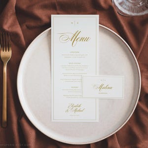 Menu and Place Card Set, Classic Wedding Menu, Gold Wedding Menu, Place ...