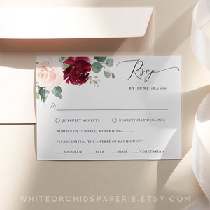 Floral Wedding Invitation Set, Burgundy Wedding Invitation, Wedding Invitation Suite, Wedding Invitation Template Download, Chloe image 4