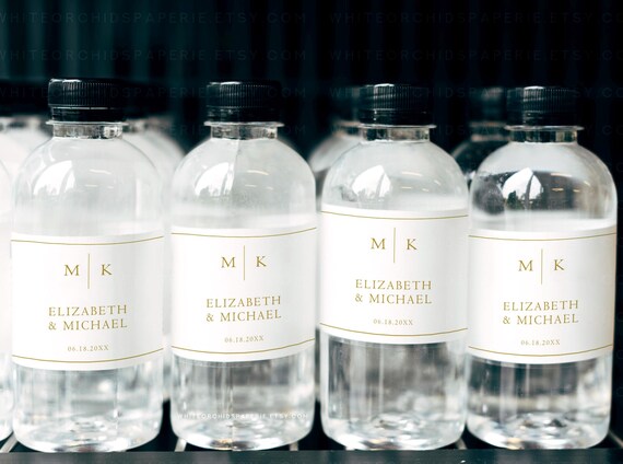 Classic Wedding Water Bottle Labels, Monogram Water Bottle Labels, Minimalist Wedding Water Bottle Label Template, Personalized Label, Grace