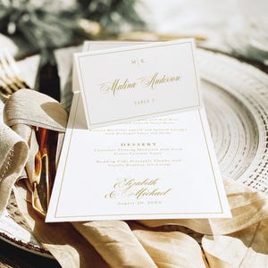 Menu and Place Card Set, Classic wedding menu, gold wedding menu, place card wedding, place card template, menu card, diy menu, Grace