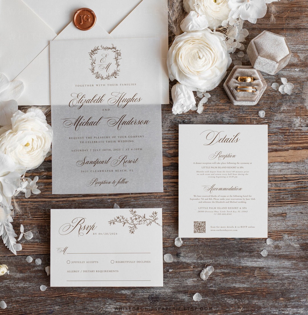 Luxury Wedding Invitation Suite, Classic Wedding Invitation Set