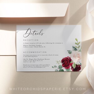 Floral Wedding Invitation Set, Burgundy Wedding Invitation, Wedding Invitation Suite, Wedding Invitation Template Download, Chloe image 5