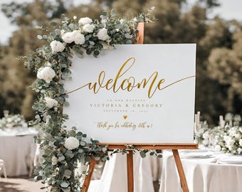 Script Welcome Sign, Wedding Welcome Sign, Welcome Sign Wedding, Welcome Sign Printable, Welcome Sign Template, Gold Welcome Sign, Stephanie