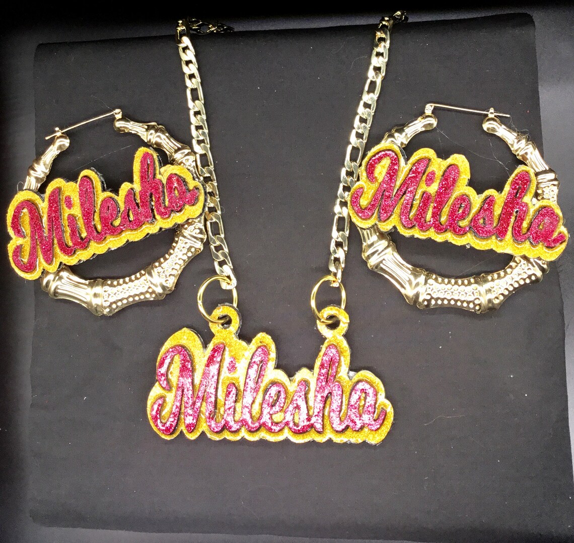 Custom Beaded Nameplate and Earrings Etsy