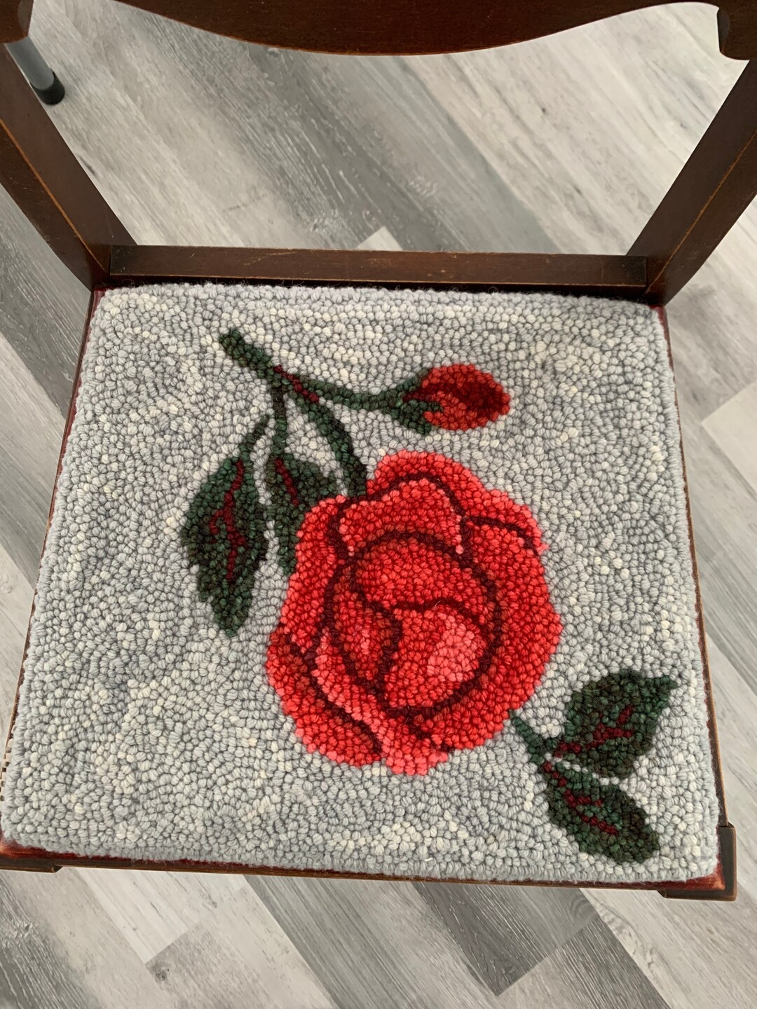 Punch Needle Chair Pad Floral Chair Pad Pattern Rose Chair Etsy