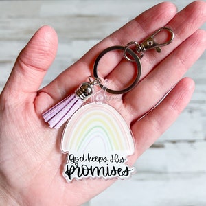 Acrylic Keychain God Keeps His Promises Rainbow Pastels Rainbow Doodle Keyring Rainbow Keychain Car Keys Backpack