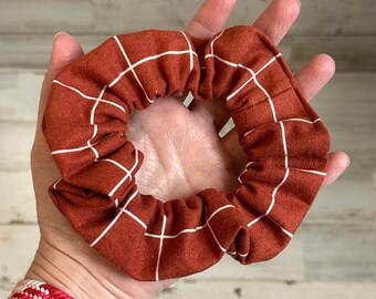 XL Scrunchie Harvest Brown Burnt Orange Copper Plaid Fall Autumn Hair Accessories Handmade Cotton Big Scrunchie Goodie Bags Gift for Her