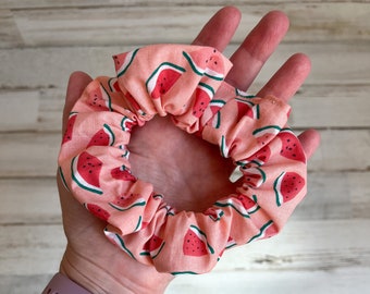 XL Scrunchie Watermelons Coral Salmon Peach Pink Summer Vibes Hair Accessories Handmade Cotton Scrunchie Soft Hair Ties Goodie Bags