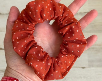 XL Scrunchie Burnt Orange Copper X Pattern Cross Pattern Fall Autumn Hair Accessories Handmade Cotton Big Scrunchie Goodie Bags Gift for Her