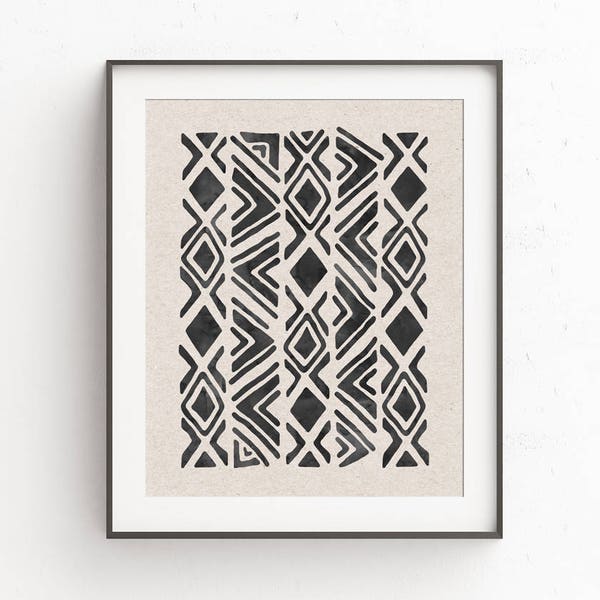 Tribal Geometric Digital Print, Aztec Printable Download, Mudcloth Art Print