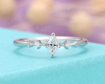 Marquise cut diamond engagement ring Three stone Cluster engagement ring Bridal Art deco Moissanite Dainty wedding Simple Promise  ring