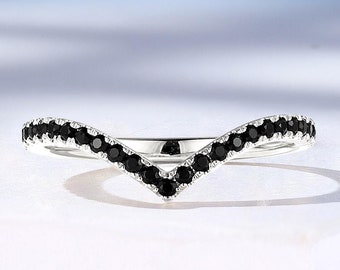 Fede nuziale con diamanti neri, fede nuziale con fascia Chevron, fede nuziale con fascia curva in oro rosa, fede nuziale da donna, anello di fidanzamento per anniversario di mezza eternità