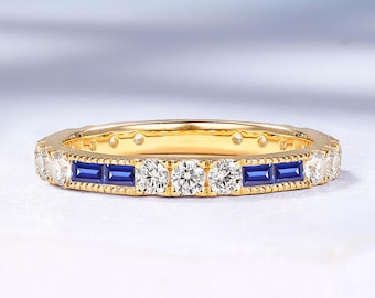 Eternity Wedding Band, Lab Grown Diamond and Sapphire, Solid Gold Stackable Rings for Women by HelloRing