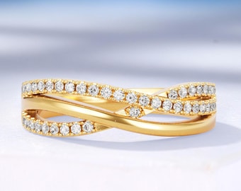 Morden Twist Lab Grown Diamond Wedding Band, Handmade Solid Gold Ring by HelloRing