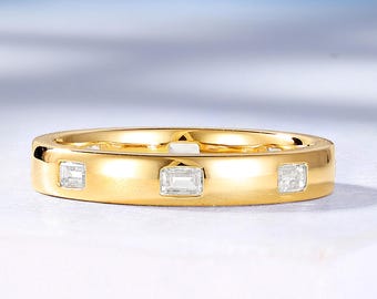 Emerald Cut Lab Grown Diamond Wedding Band, Solid Gold, Custom Matching Rings for Women by HelloRing