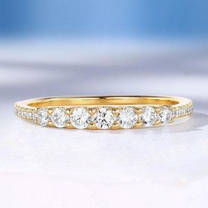 Classic Moissanite Half Eternity Wedding Band, Minimalist Micro-Pavé Ring, 14K Gold Wedding Ring Customizable Gemstone Band - by HelloRing
