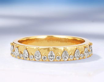 Half Eternity Diamond Wedding Band, 3.75mm Band Width, Handmade Solid Gold Rings for Women, Custom Promise Ring