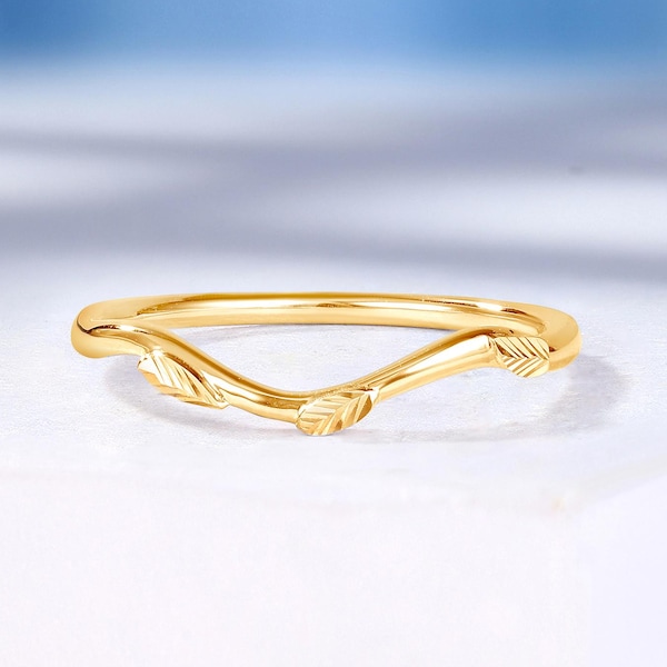 Curved wedding band Unique rose gold wedding band Women Plain gold Leaf ring Matching band Nature inspired ring Promise Anniversary ring