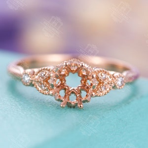 Vintage Milgrain Diamond Engagement Ring Setting, 5.1mm Round Cut Semi Mount by HelloRing