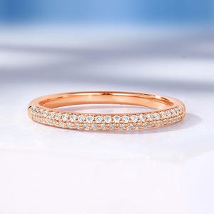 Handmade Round Cut Moissanite Wedding Band, Rose Gold Ring, Vintage Cluster Ring, Stacking Matching Band, Anniversary Promise Bridal Band