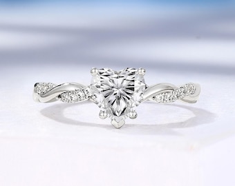 Romantic Heart-Shaped Diamond Engagement Ring,Pave Lab Grown Diamond Entwined Solid Gold Ring,Moissanite Wedding Ring,Promise Ring for Women
