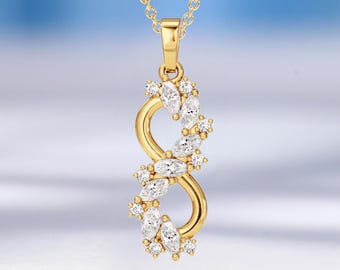 Ciondolo infinito moderno: moissanite a grappolo, collana in oro massiccio, pietra portafortuna, regalo di anniversario