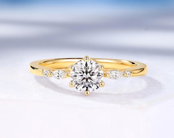 Classic Moissanite Engagement Ring: 14K Gold Promise Ring, Custom Bridal Ring, Anniversary Gift for Her