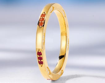 Minimalist Lab Rainbow Sapphire Wedding Band, Custom Stacking Matching Ring for Women, Birthstone Ring