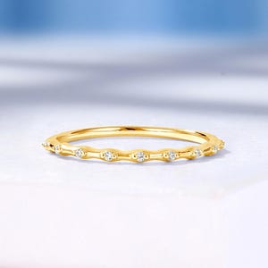 Minimalist Lab Grown Diamond Wedding Band, Thin Yello Gold Band, Custom Matching Anniversary Ring by HelloRing