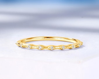 Minimalist Lab Grown Diamond Wedding Band, Thin Yello Gold Band, Custom Matching Anniversary Ring by HelloRing