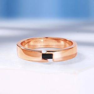 Unique  Baguette Cut Black Onyx Wedding Band, 4mm Solid Gold Band Ring, Vintage Men Wedding Ring,  Stackable Band, Anniversary Promise Ring