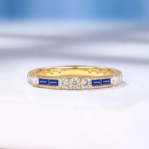 Eternity Wedding Band, Lab Grown Diamond and Sapphire, Solid Gold Stackable Rings for Women by HelloRing
