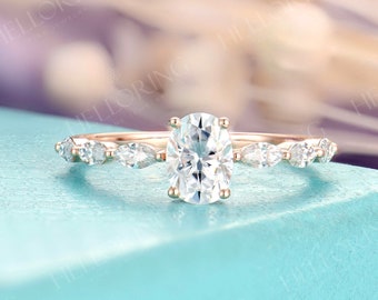 Oval moissanite engagement ring Rose gold Marquise cut moissanite ring Unique prong set ring vintage bridal Promise ring engagement ring