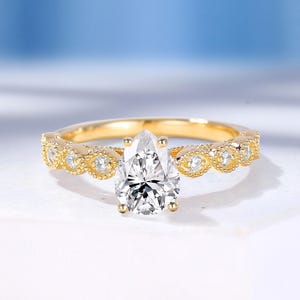 Vintage Lab Grown Diamond Engagement Ring,18K Solid Gold Milgrain Band Ring,Custom Gemstone Wedding Ring,Promise Rings for Women - HelloRing