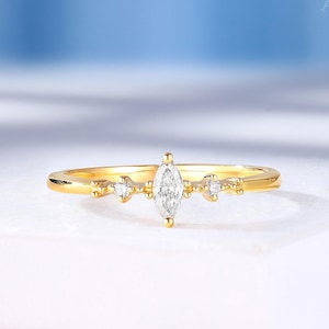 Minimalist Marquise Cut Diamond Engagement Ring, Simple Three Stone Ring, Yellow Gold Ring, Dainty Bridal Ring, Promise Anniversary Ring