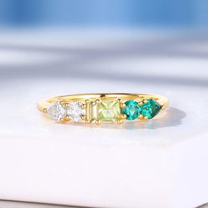 Custom Birthstone Ring: Moissanite, Peridot, Emerald, Gold Wedding Band, Matching Ring By HelloRing