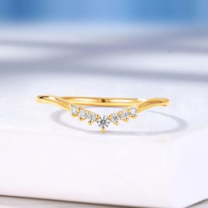 Diamond Curved Wedding Band, Custom Stacking Matching Ring, Solid Gold Anniversary Ring by HelloRing