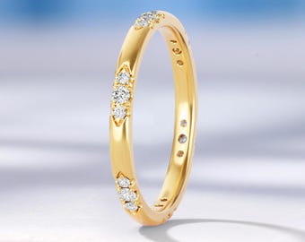 Lab Grown Diamond Wedding Band, Classic Eternity Design Band, Handmade Solid Gold Matching Band, Anniversary Ring for Women by HelloRing