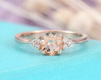 Morganite engagement ring rose gold Unique cluster engagement ring Seven Stone Mini Alternative Birthstone Bridal Anniversary Promise ring